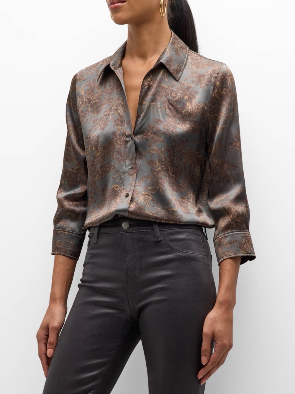 L'AGENCE Dani Silk Safari Blouse Button Down